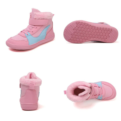 Wide Toe Winter Boots for Kids, Barefoot-Style High-Top Shoes with Cozy Lined Styling and Strap Options for Boys and Girls Cold-Weather Outfits