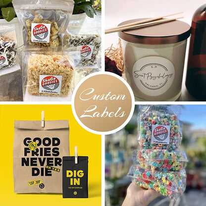 Custom Logo Packaging Stickers, 500 Personalized Labels in Round, Square, Rectangle and Oval Shapes for Wedding Favors and Business Gifts