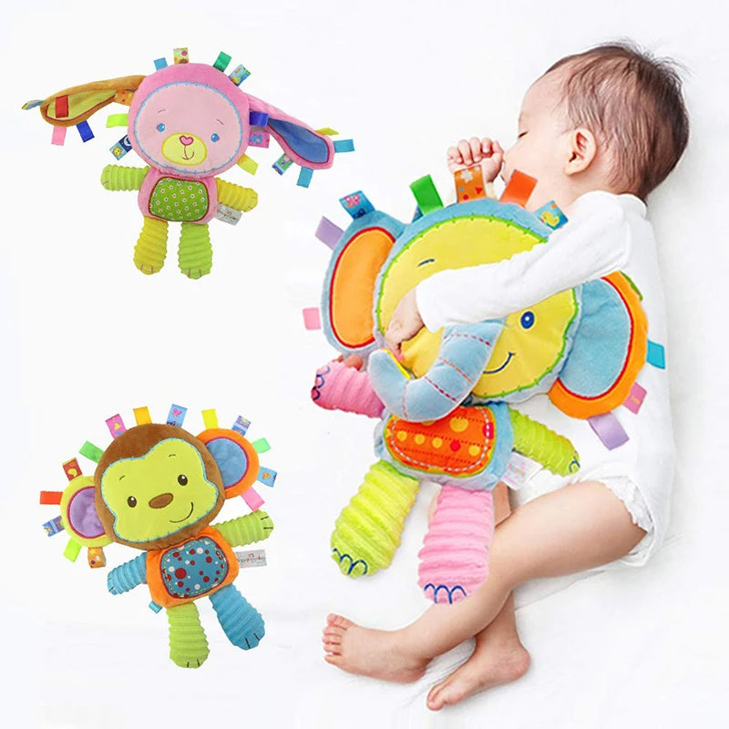 Taggy Animal Plush Rattle for Babies, Colorful Elephant, Monkey, Rabbit, Lion or Pig Soft Sensory Toy for Supervised Play and Baby Shower Gifts