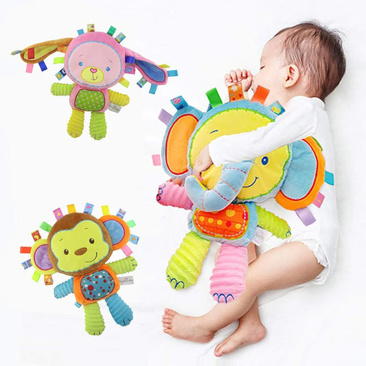 Taggy Animal Plush Rattle for Babies, Colorful Elephant, Monkey, Rabbit, Lion or Pig Soft Sensory Toy for Supervised Play and Baby Shower Gifts