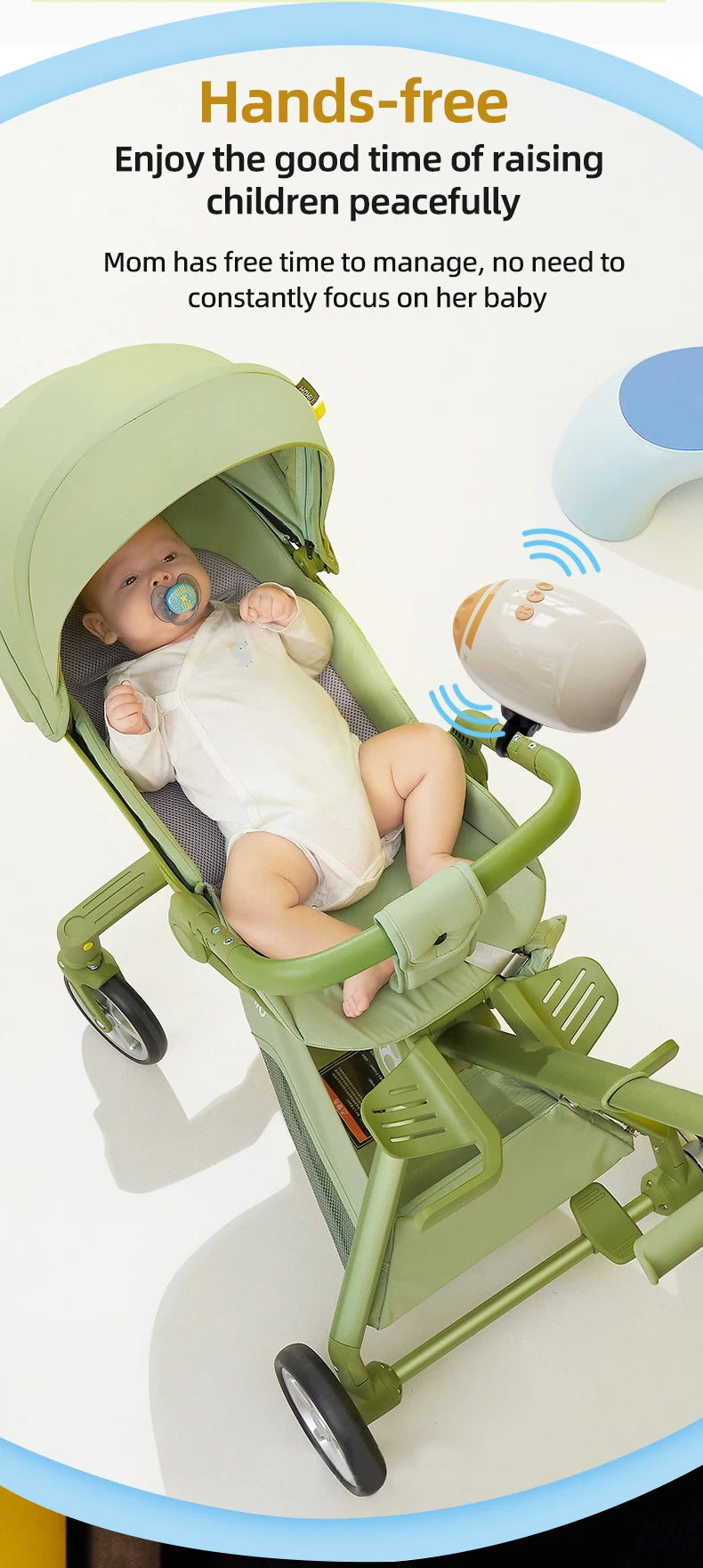 Stroller Motion Soother with White Noise, Portable Automatic Rocking Accessory with Strap Mount in SR12 White or SR11 Beige for Supervised Use