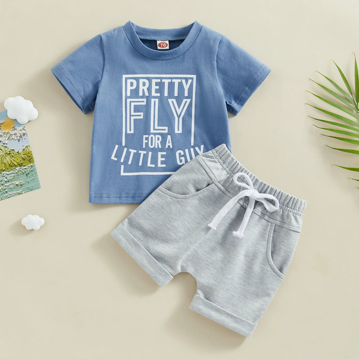 Baby Boys Graphic Shorts Set with Pretty Fly for a Little Guy T-Shirt and Elastic Waist Shorts, Cotton Blend Summer Outfit, Sizes 6M-3T