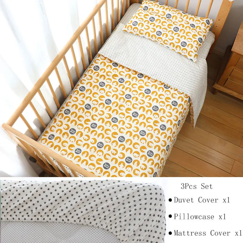 Cotton Toddler Bedding Set, 3-Piece Printed Duvet Cover and Pillowcase with Flat Sheet or Mattress Cover, Kids Room Bed Linens