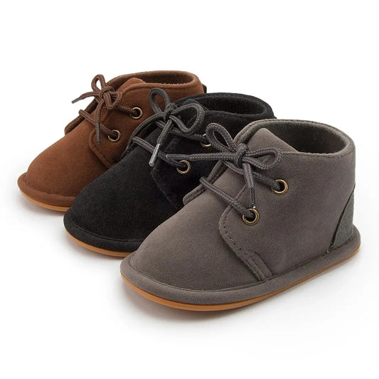 Baby Lace-Up Ankle Booties with Rubber Soles, Meckior Infant Boys and Girls Casual Shoes in Gray Black Brown or Pink, Size Options 0-18 Months