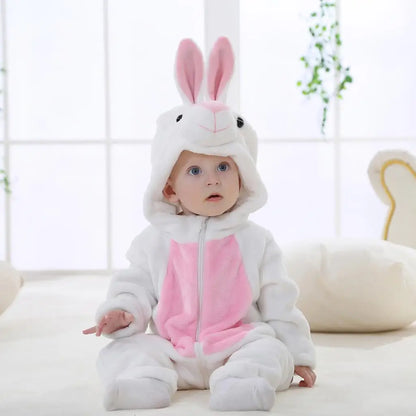 Animal Kigurumi Costume for Babies and Toddlers, Hooded Flannel Jumpsuit with Long Sleeves for Halloween Dress-Up and Family Photos