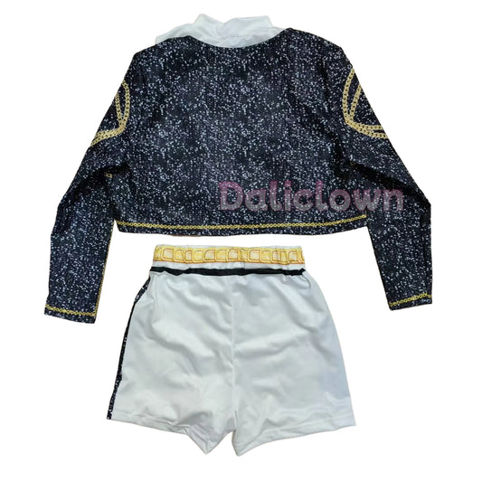 Girls Pop Idol Costume for Kids, Anime-Inspired Stage Outfit in Black, White and Gold Styles for Halloween, Birthday Parties and Cosplay