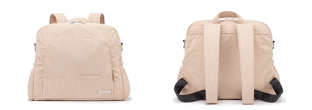 Corduroy Diaper Backpack by Soboba, Large Capacity Baby Changing Bag with Interior Pockets, Front Zip Storage and Side Pockets for Daily Outings