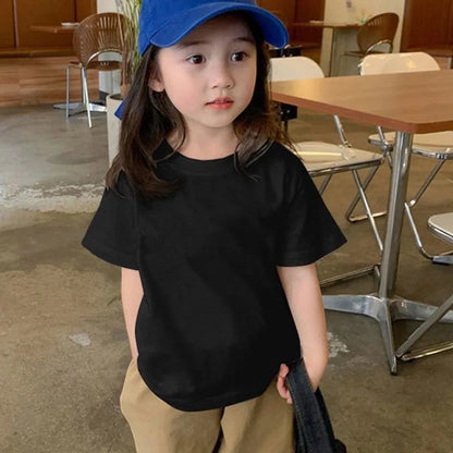 Kids Solid Color Cotton T-Shirt, 180gsm Short Sleeve Crewneck Basic Tee for Boys and Girls in 18 Colors for Summer and Everyday Casual Outfits