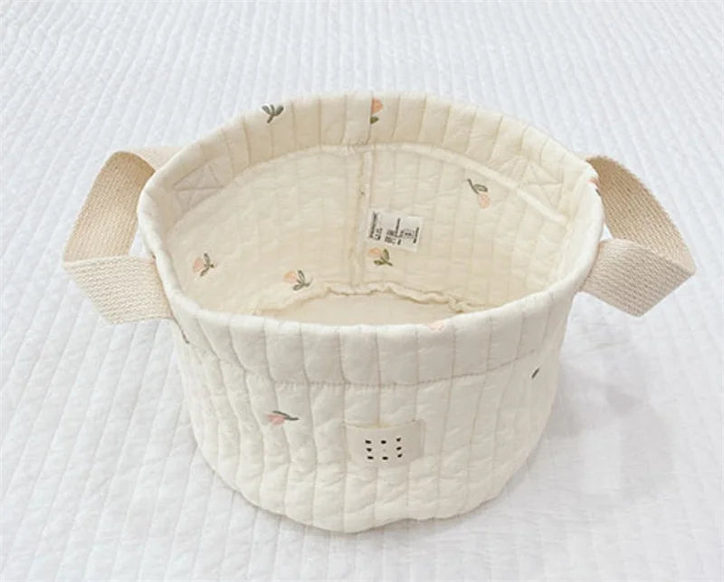 Diaper Storage Basket with Cute Bear Embroidery and Carry Handles, Quilted Nursery Organizer for Newborn Diapers, Toys and Baby Essentials