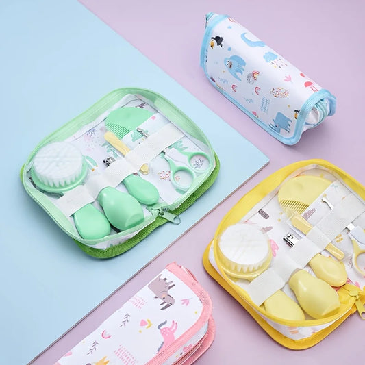 6-Piece Baby Care Kit with Animal-Print Portable Bag, Hair Brush, Comb, Nail Clipper, File, Scissors and Nasal Aspirator for Home and Travel