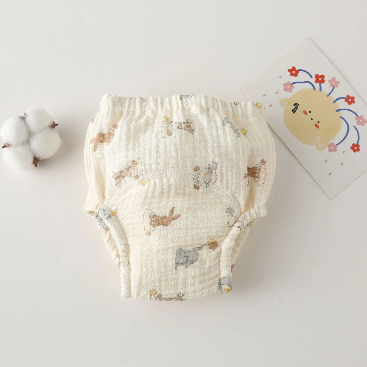 Printed Cotton Potty Training Pants, Single Reusable Learning Underwear with Pull-On Waist for Babies and Toddlers in Sizes 80–110