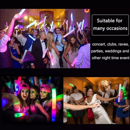 Bulk RGB LED Glow Sticks, 100-Pack Light-Up Foam Cheer Tubes with 3 Flashing Modes and Included Batteries for Weddings, Birthdays and Christmas Parties