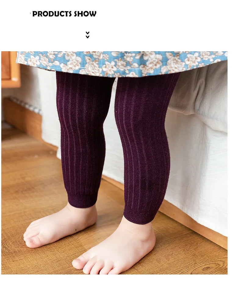 Ribbed Footless Leggings for Babies and Toddler Girls, Solid Color Knit Bottoms in Six Colors and Four Size Groups for Everyday Outfit Layering