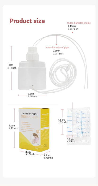 Supplemental Nursing System with Milk Collection Bottle and Feeding Tube, Polypropylene Breastfeeding Aid Kit for Assisted Feeding Routines