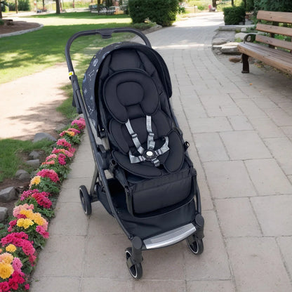 Padded Stroller Seat Insert with Contoured Head and Body Sections, Washable Polyester-Filled Cushion in Black or Gray for Manufacturer-Approved Use