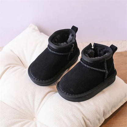 Toddler Plush Winter Booties with Contrast Stitching and Rear Pull Tabs, Camel, Black or Army Green Short Boots for Boys and Girls, Sizes 18-25
