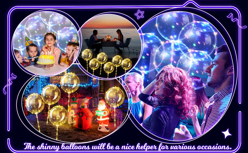 LED Light Up Balloons with Batteries and Clear Bobo Balloon Design, 10-100 Set Options for Wedding Receptions, Proposals and Birthday Party Decor