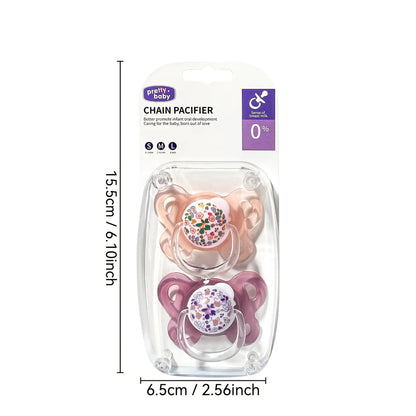 Floral Baby Pacifier Set with Covers and Thumb-Shaped Nipples, Pink and Blue Printed Soothers for Infants 0-6 Months and Baby Shower Gifts