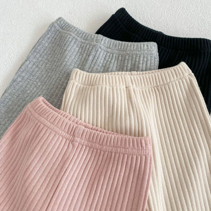 Baby Ribbed Flare Pants for Boys and Girls, Solid Color Pull-On Trousers with Flared Hems in Four Colors, Sizes 6–9M to 4T for Everyday Outfits