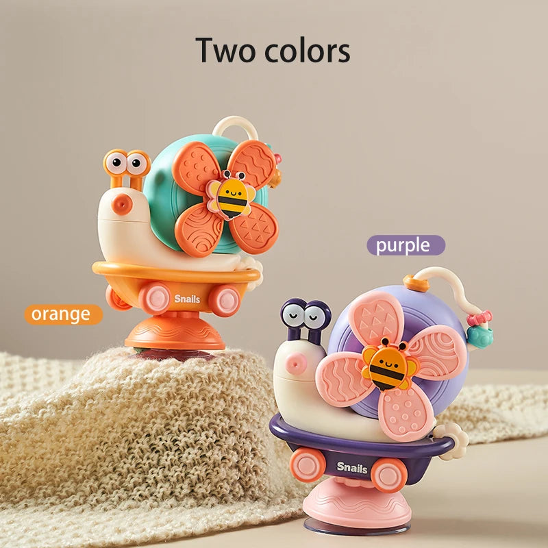 Suction Cup Snail Spinner Toy with Colorful Windmill and Wheeled Design for Supervised Sensory Play, Fine Motor Exploration and Gifting