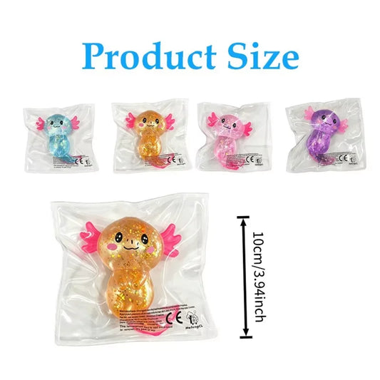 Axolotl Squishy Toy with Glitter, Soft TPR Salamander Squeeze Fidget for Gentle Tactile Play, One Random-Color Animal Lover Gift