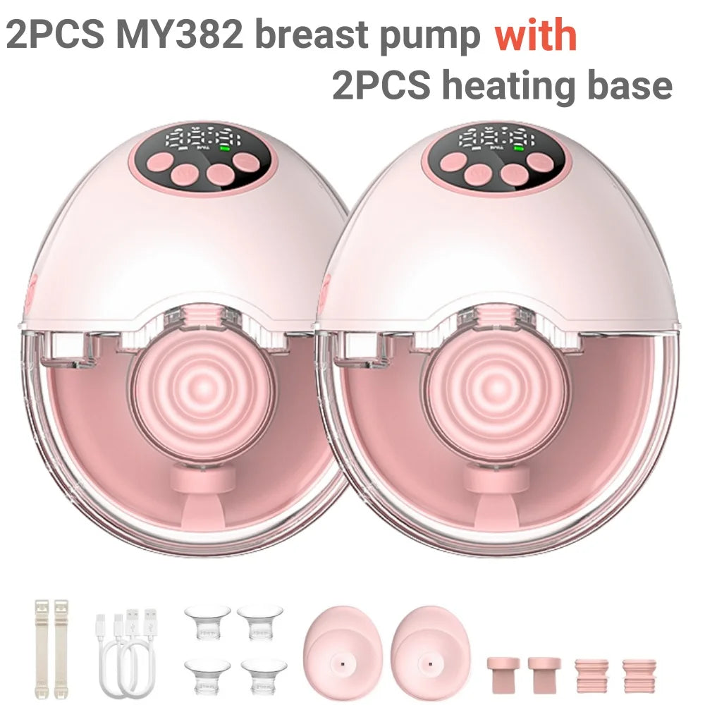 Wearable Electric Breast Pump MY382 with 4 Modes and 12 Levels, 24mm Flange and Fit Adapters, Single or Double Options with Optional Heating and UV Lid