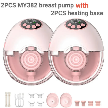 Wearable Electric Breast Pump MY382 with 4 Modes and 12 Levels, 24mm Flange and Fit Adapters, Single or Double Options with Optional Heating and UV Lid