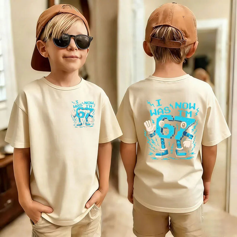 Six Seven Kids T-Shirt with Funny 67 Number Graphic, Short Sleeve Summer Top for Boys and Girls, Casual Playdate Outfits and Birthday Fan Gifts
