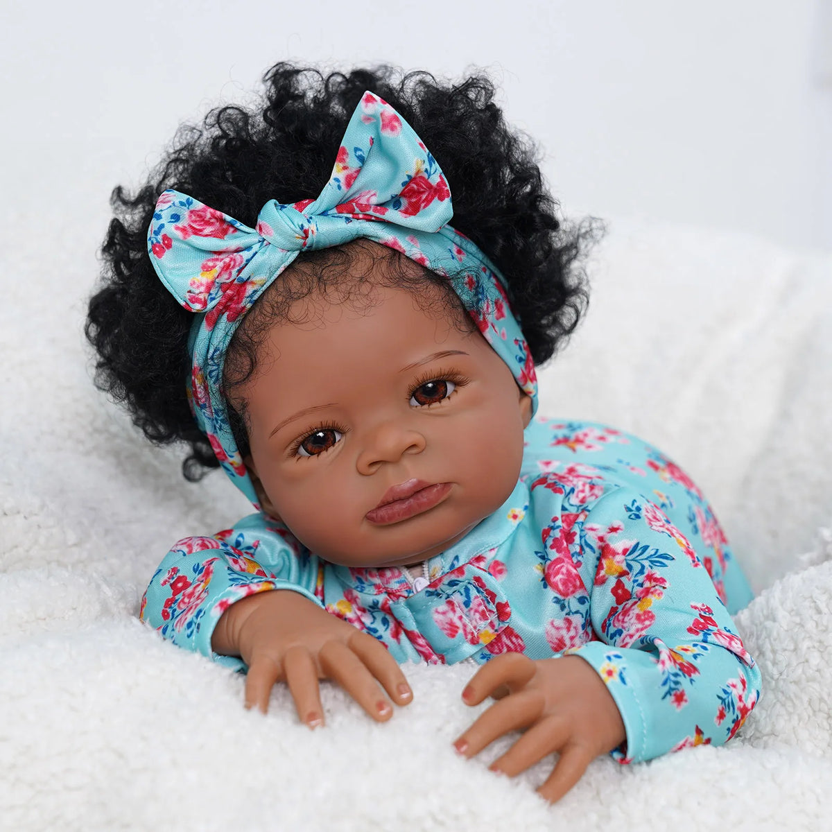 Curly Hair Reborn Baby Girl Doll, 20-Inch Cloth Body with Soft Vinyl Head and Limbs, Painted Details and Accessories for Collectors