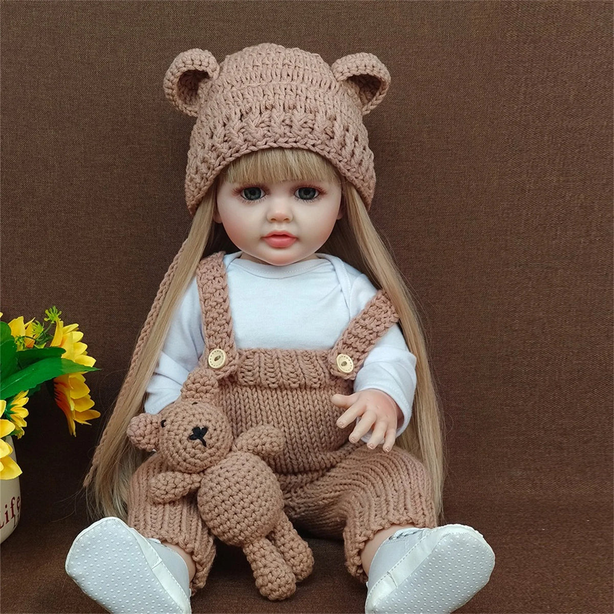 Long Hair Reborn Girl Doll with Fixed Acrylic Eyes, 20 Inch Toddler-Style Doll with Movable Limbs, Clothes, Magnetic Pacifier and Bottle