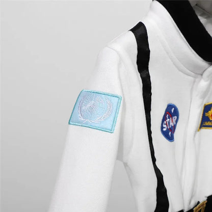 Toddler Astronaut Costume with Long Sleeves, Embroidered Space Details and White Bodysuit Styling for Baby Halloween Photos and Costume Parties
