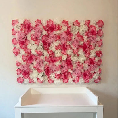 Artificial Flower Wall Panels with Fabric Roses, 40 x 60 cm Reusable Floral Backdrop for Baby Showers, Weddings, Birthdays & Home Decor