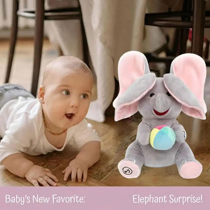 Peekaboo Singing Elephant Plush Toy, 25 cm Gray Interactive Musical Stuffed Animal with Moving Ears for Supervised Toddler Play Over 12 Months