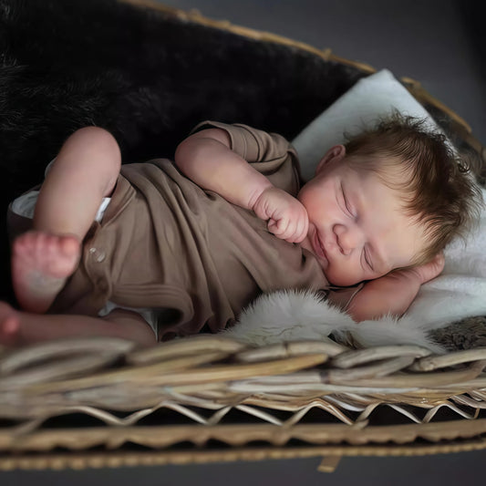 Rooted Hair Reborn Baby Doll, 19-Inch Full Body Vinyl Sleeping Girl with Layered Painted Details and Accessories for Gentle Pretend Care