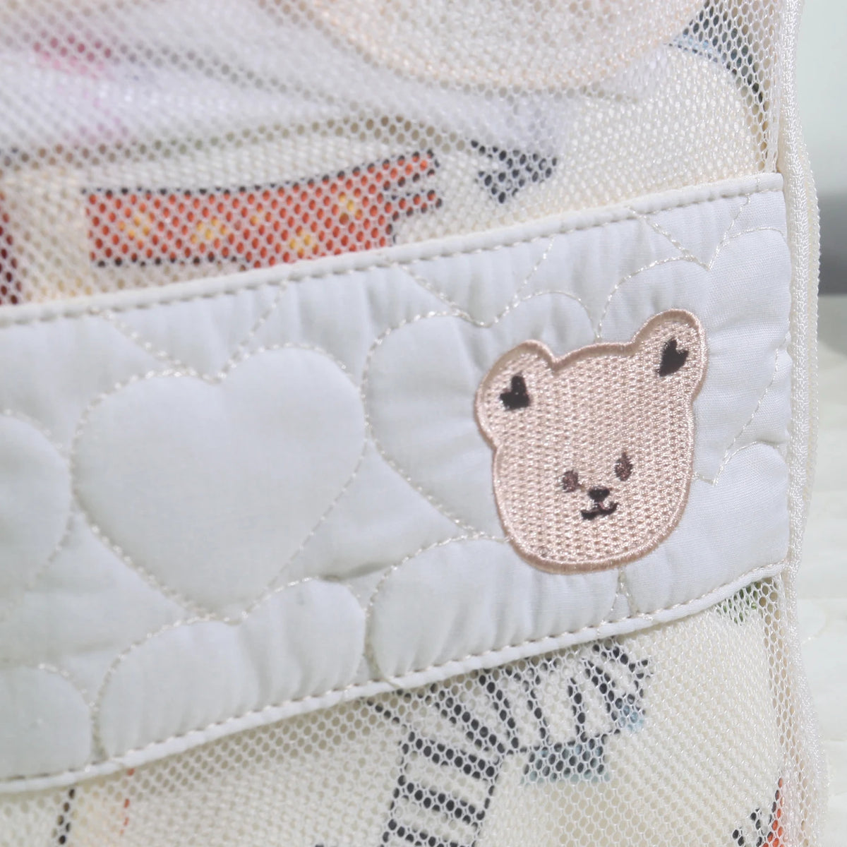 Diaper Organizer Bag with Mesh Front and White Bear Detail, Portable Zip Pouch for Baby Clothes, Changing Essentials and Family Travel