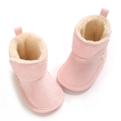 Soft Sole Baby Winter Boots with Plush Lining and Hook-and-Loop Closure, Brown Pink or Apricot Infant Shoes for Boys and Girls, 0-18 Months