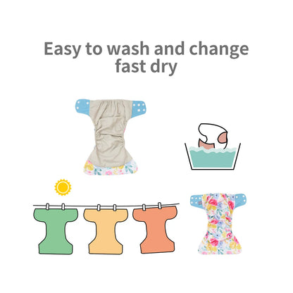 Mesh-Lined Cloth Diapers by Elinfant, 4-Pack Adjustable Pocket Baby Nappies with 4 Three-Layer Microfiber Inserts and Waterproof PUL Outer