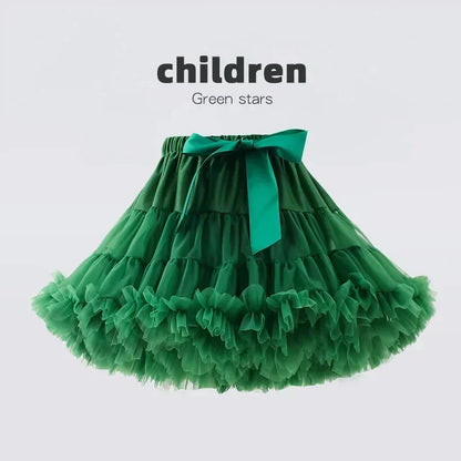 Girls Bow Waist Tutu Skirt with Fluffy Tulle Layers and Satin Lining, Adjustable Elastic Waist Pettiskirt for Birthdays, Dance and Dress Up