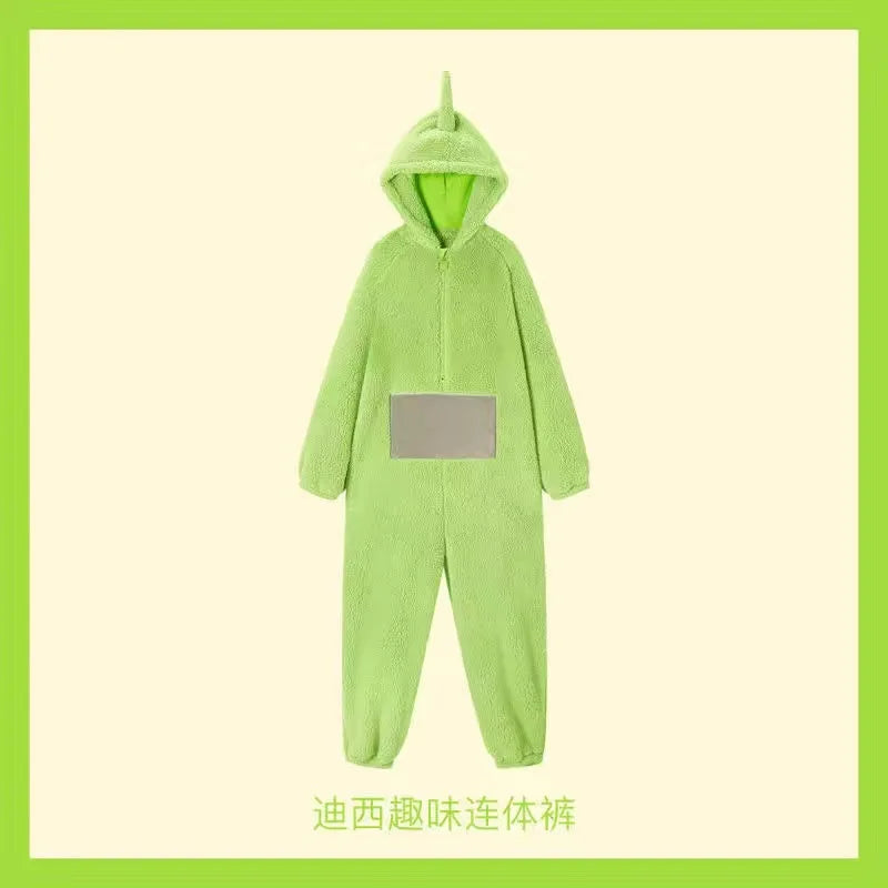 Teletubbies Hooded Onesie Costume for Kids and Adults, Soft Long-Sleeve Character Jumpsuit for Cosplay, Halloween and Family Dress-Up