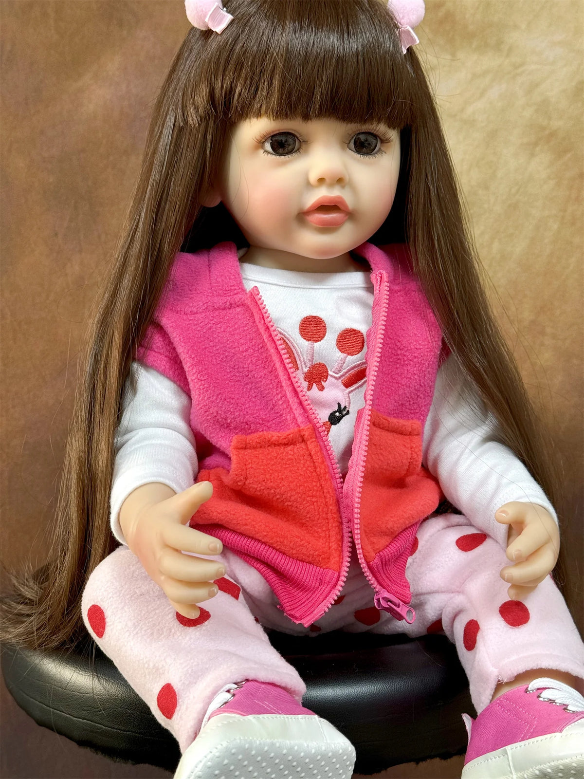 Long Hair Reborn Girl Doll with Fixed Acrylic Eyes, 20 Inch Toddler-Style Doll with Movable Limbs, Clothes, Magnetic Pacifier and Bottle