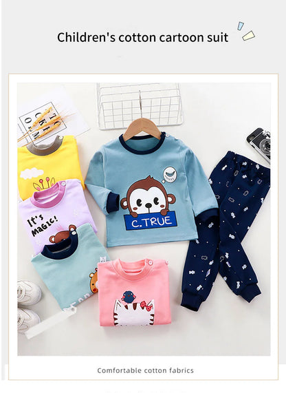Dinosaur Print Kids Cotton Two-Piece Set with Long Sleeve Top and Matching Cuffed Pants, Unisex Baby and Toddler Outfit in Sizes 73-130