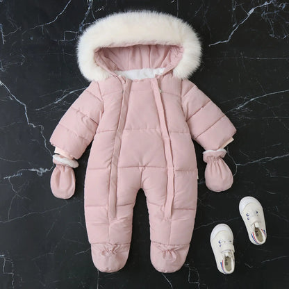 Infant Winter Snowsuit with Hood, Double Front Zippers and Quilted Design, Fleece-Lined Baby One-Piece for Boys and Girls, 3-24 Months