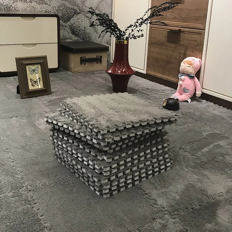 Plush Carpet Puzzle Mat, 20-Piece Interlocking EVA Foam Floor Tiles in Two-Color Options, 30 x 30 x 1 cm Squares for Nursery and Kids Rooms