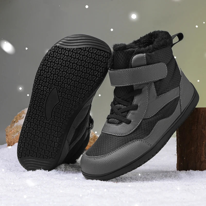 Wide Toe Winter Boots for Kids, Barefoot-Style High-Top Shoes with Cozy Lined Styling and Strap Options for Boys and Girls Cold-Weather Outfits