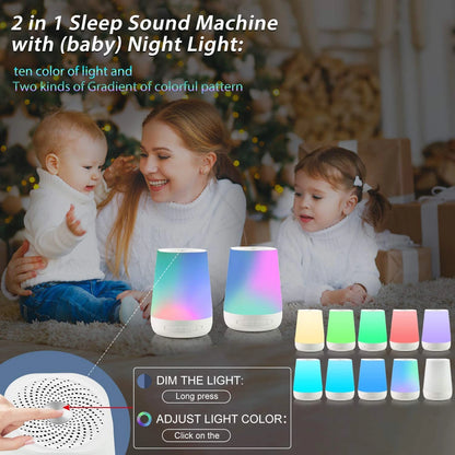 28-Sound White Noise Machine with Colorful Night Light, 1800mAh USB-C Rechargeable Battery and 30/60/90-Minute Timer for Nursery and Travel