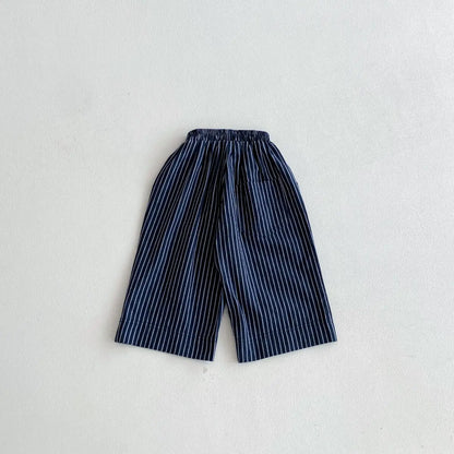 Cotton Toddler Striped Pants with Pull-On Elastic Waist, Relaxed Long Trousers for Boys and Girls in Six Colors, Sizes 12-24M to 5-6Y