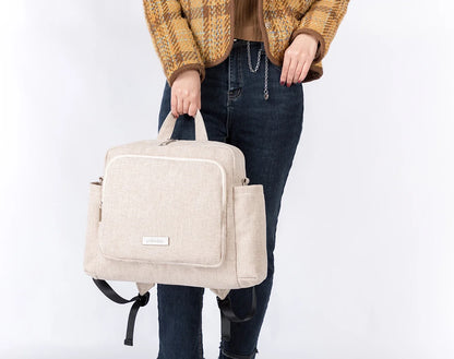 Diaper Bag Backpack with Wide Front Zip Pocket, SOBOBA Baby Essentials Organizer with Side Pockets and Top Handle, 34 x 32 x 12 cm
