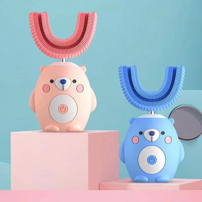 Children’s Rechargeable Toothbrush with U-Shaped Silicone Head, Cartoon Handle, Three Sonic Modes and Automatic Timer for Ages 2–15