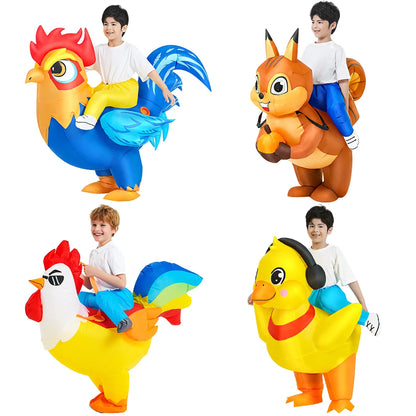 Inflatable Dinosaur Costume for Kids, Ride-On Style Dress-Up Outfit with Fan for Halloween, Birthday Parties and Holiday Cosplay
