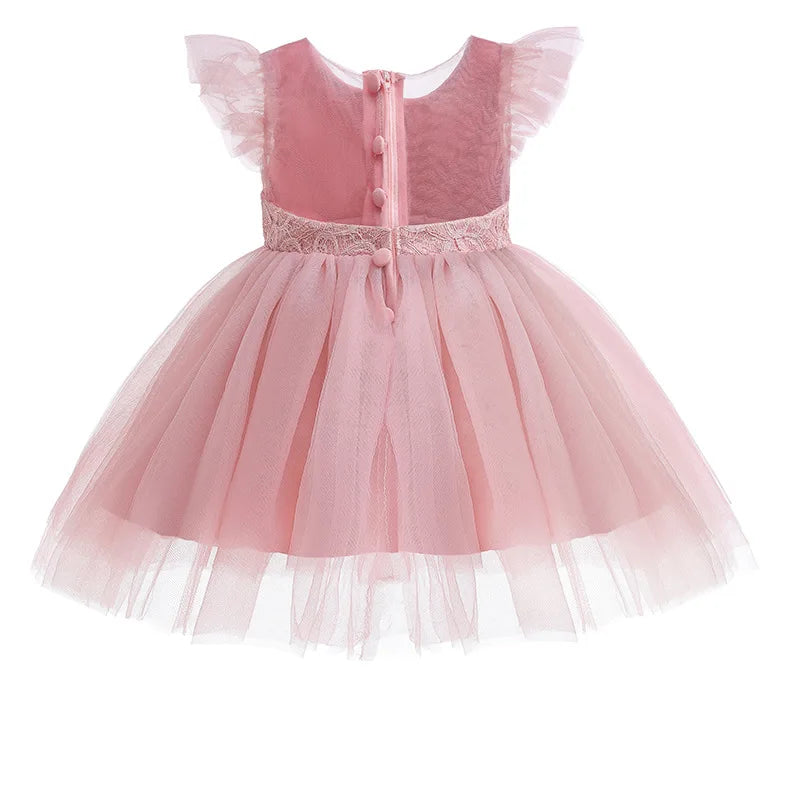 Baby Baptism Gown for Girls with Long Sleeves, Lace Details and Cotton Lining, Dress and Cap Set for Christening and First Birthday Photos